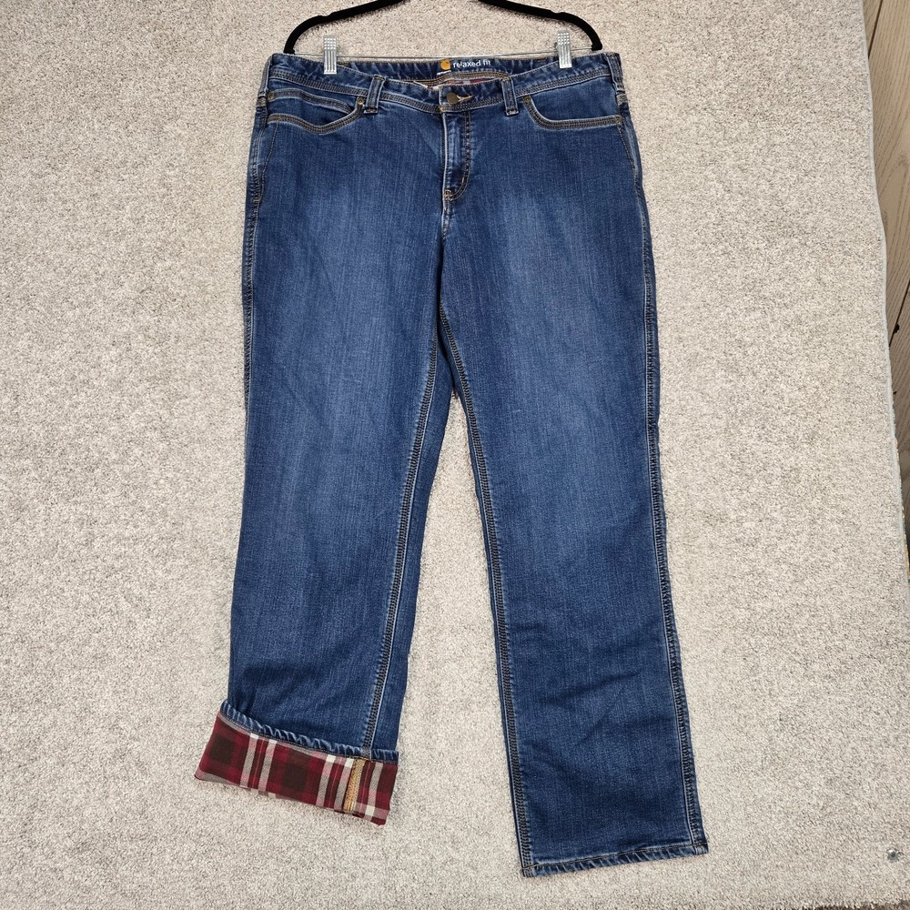 Carhartt Flannel Lined jeans womens 18 (fits 37x30) Relaxed‎ fit